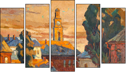Kind on city, oil on a canvas  - Obraz pięcioczęściowy, Pentaptyk