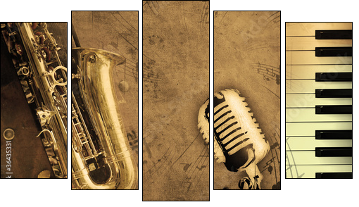 dirty music background  - Obraz pięcioczęściowy, Pentaptyk