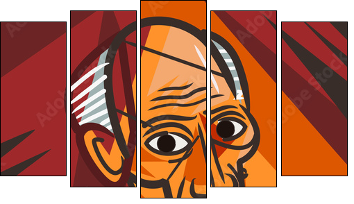 cubist old man face portrait - Obraz pięcioczęściowy, Pentaptyk