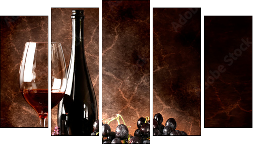 Vino rosso con grappolo di uva nera  - Obraz pięcioczęściowy, Pentaptyk