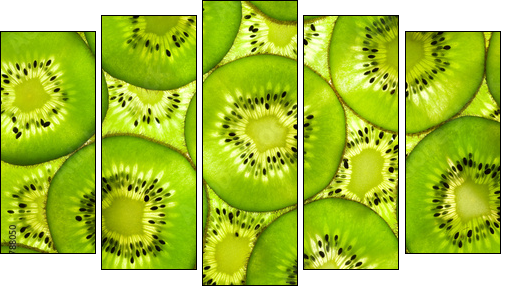 Mozaika z zielonych owoców kiwi - Obraz pięcioczęściowy, Pentaptyk