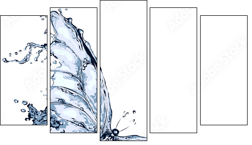 Water splash butterfly 2  - Obraz pięcioczęściowy, Pentaptyk