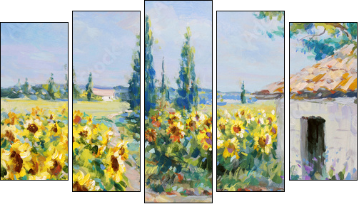 sommer landschaft malerei  - Obraz pięcioczęściowy, Pentaptyk