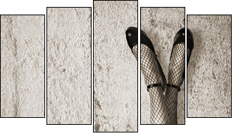 Young woman with long slim sexy legs  - Obraz pięcioczęściowy, Pentaptyk