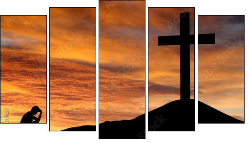 Silhouette of a man sitting regretting his sins  - Obraz pięcioczęściowy, Pentaptyk