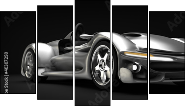 Sports car road-star isolated on black 3d render  - Obraz pięcioczęściowy, Pentaptyk