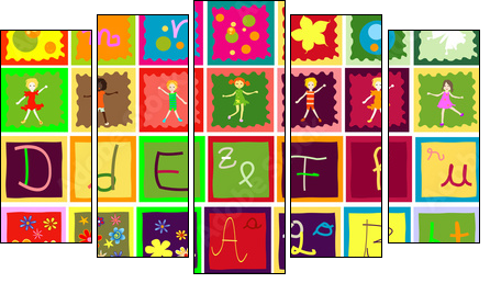 Kolorowy patchwork
 - Obraz pięcioczęściowy, Pentaptyk