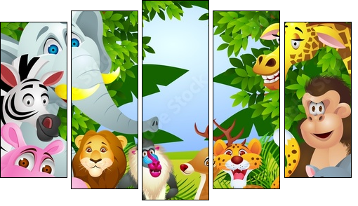 Animal cartoon  - Obraz pięcioczęściowy, Pentaptyk