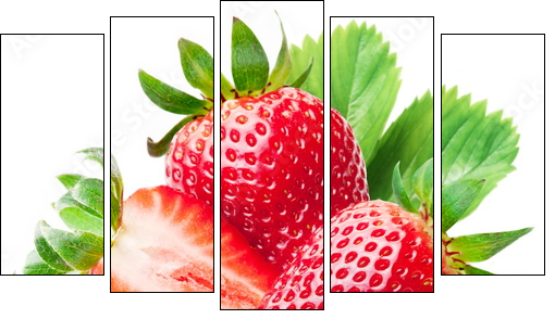 Strawberries with leaves.  - Obraz pięcioczęściowy, Pentaptyk