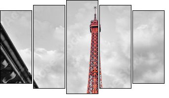 Eiffel tower monochrome and red  - Obraz pięcioczęściowy, Pentaptyk