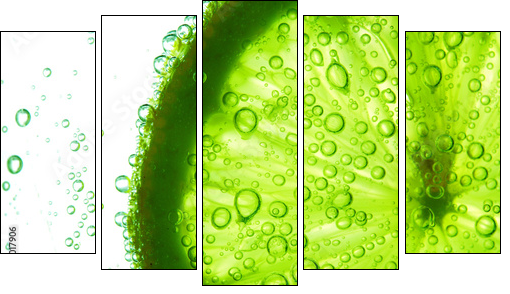 Limonka w kroplach wody - Obraz pięcioczęściowy, Pentaptyk