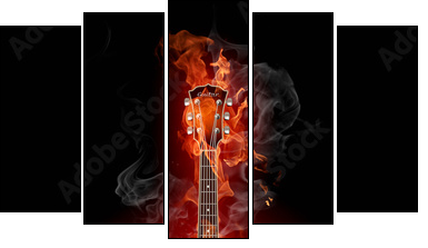 Burning guitar  - Obraz pięcioczęściowy, Pentaptyk