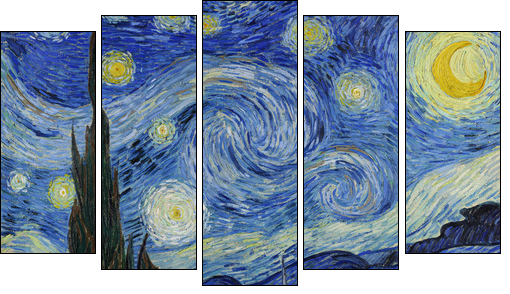 Vincent van Gogh, (1853-1890) The Starry Night, 1889, oil on canvas. Museum of Modern Art, New York City. - Obraz pięcioczęściowy, Pentaptyk