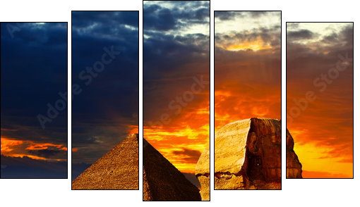 Great Sphinx and the Pyramids at sunset  - Obraz pięcioczęściowy, Pentaptyk