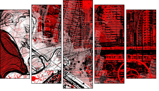 trumpeter on a grunge cityscape background  - Obraz pięcioczęściowy, Pentaptyk
