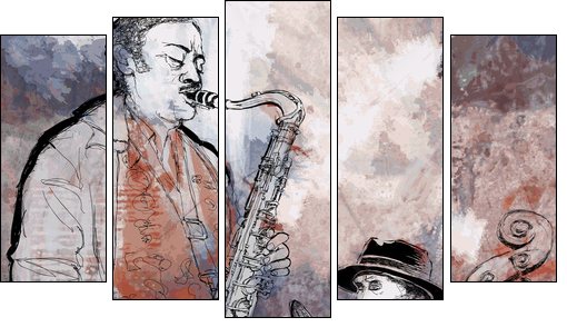 Jazz band on a colorful background  - Obraz pięcioczęściowy, Pentaptyk
