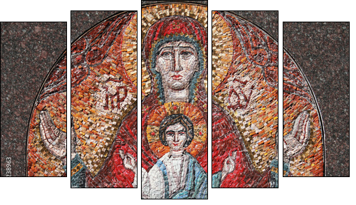 art mosaics icon of Virgin Mary and Jesus Christ  - Obraz pięcioczęściowy, Pentaptyk
