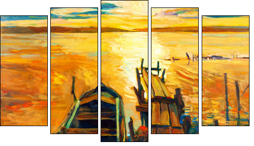 Boat and pier  - Obraz pięcioczęściowy, Pentaptyk