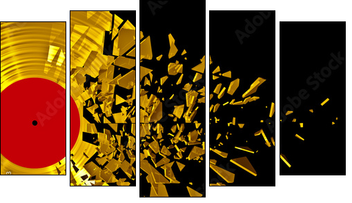 Vinyl shatter gold  - Obraz pięcioczęściowy, Pentaptyk