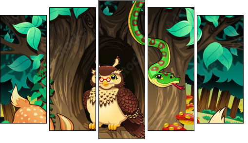 Animals in the wood. Vector illustration.  - Obraz pięcioczęściowy, Pentaptyk