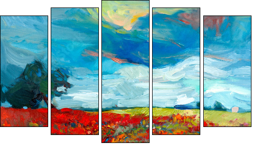 Flower fields  - Obraz pięcioczęściowy, Pentaptyk