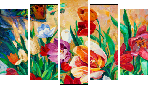 Flowers  - Obraz pięcioczęściowy, Pentaptyk