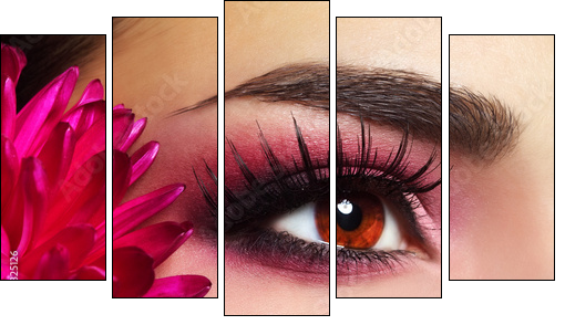 Beautiful Eye Makeup with Aster Flower  - Obraz pięcioczęściowy, Pentaptyk