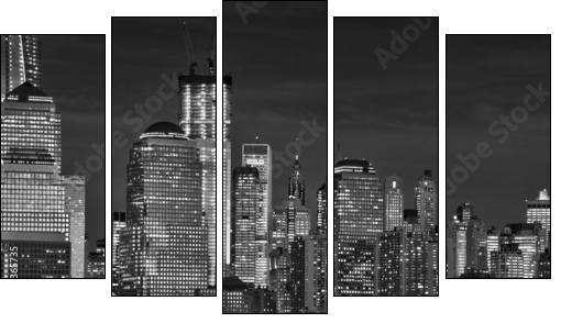 Manhattan de nuit, noir et blanc  - Obraz pięcioczęściowy, Pentaptyk