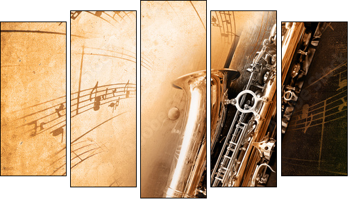 Old Saxophone with dirty background  - Obraz pięcioczęściowy, Pentaptyk