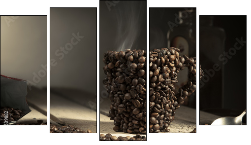 Kawowy kubek mlecznej kawy - Obraz pięcioczęściowy, Pentaptyk