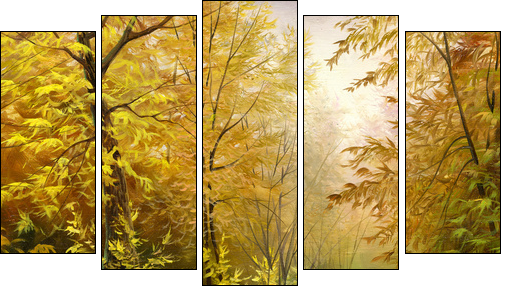 beautiful autumn landscape, canvas, oil  - Obraz pięcioczęściowy, Pentaptyk