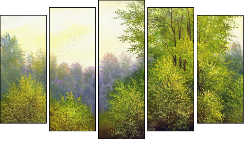 beautiful summer landscape, canvas, oil  - Obraz pięcioczęściowy, Pentaptyk