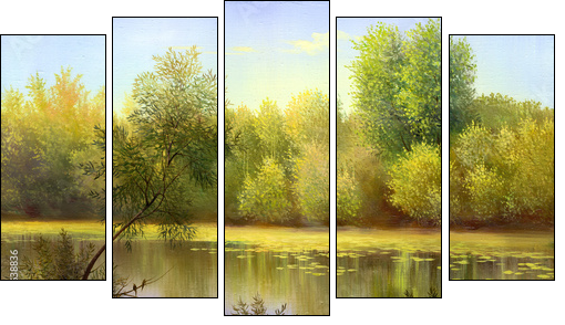 autumn landscape, canvas, oil  - Obraz pięcioczęściowy, Pentaptyk