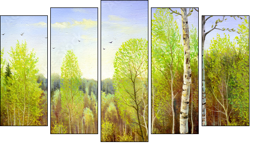 autumn landscape, canvas, oil  - Obraz pięcioczęściowy, Pentaptyk