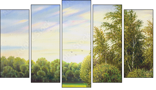 beautiful summer landscape, canvas, oil  - Obraz pięcioczęściowy, Pentaptyk