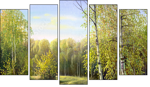 autumn landscape, canvas, oil  - Obraz pięcioczęściowy, Pentaptyk