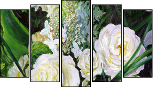 bouquet of white roses, canvas, oil  - Obraz pięcioczęściowy, Pentaptyk
