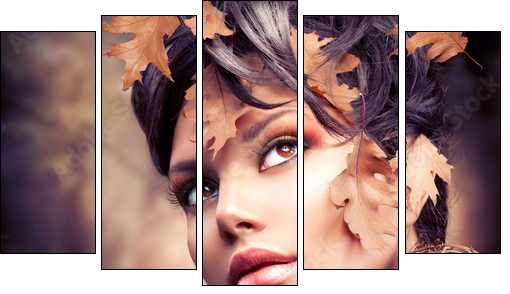 Autumn Woman Fashion Portrait. Fall  - Obraz pięcioczęściowy, Pentaptyk