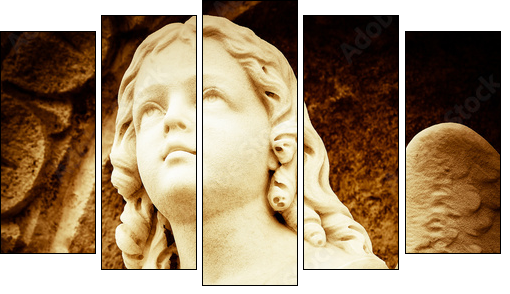 Praying angel in sepia shades  - Obraz pięcioczęściowy, Pentaptyk