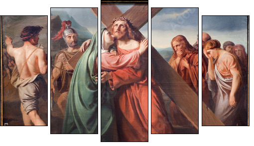 Brussels - Jesus under cross and Mary  - Obraz pięcioczęściowy, Pentaptyk