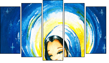 Nativity sceneMary with the young Jesus in her arms.Watercolors.  - Obraz pięcioczęściowy, Pentaptyk