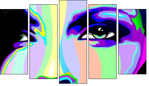 Girl's Portrait Psychedelic Rainbow-Viso Ragazza Psychedelico  - Obraz pięcioczęściowy, Pentaptyk