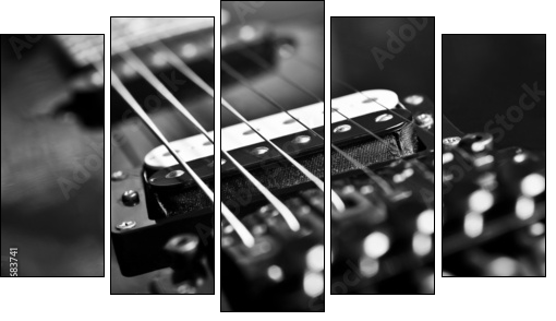 Strings electric guitar closeup in black tones  - Obraz pięcioczęściowy, Pentaptyk