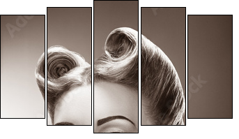 Old-fashioned Pin-up Girl Blowing a Kiss. Retro Style  - Obraz pięcioczęściowy, Pentaptyk