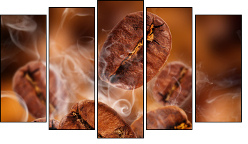 Płonące ziarna świeżej kawy  - Obraz pięcioczęściowy, Pentaptyk
