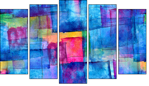 seamless blue cubism abstract art texture watercolor wallpaper b - Obraz pięcioczęściowy, Pentaptyk