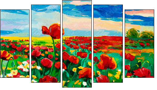 Poppy fields  - Obraz pięcioczęściowy, Pentaptyk