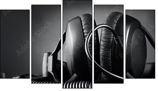Modern headphones over dark background  - Obraz pięcioczęściowy, Pentaptyk