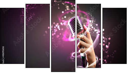 audio microphone retro style  - Obraz pięcioczęściowy, Pentaptyk