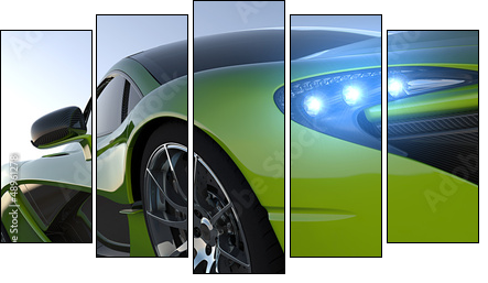 green sportcar closeup  - Obraz pięcioczęściowy, Pentaptyk